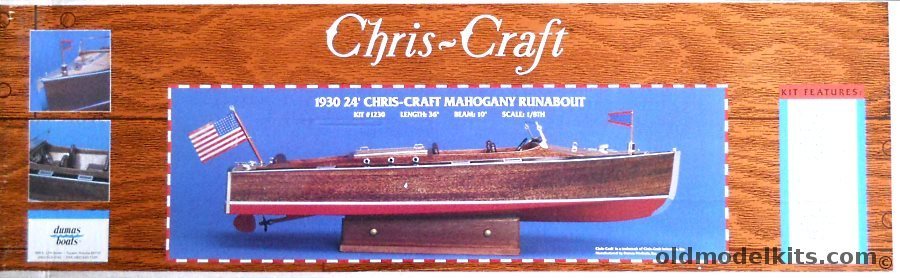 Dumas 1/8 1930 24' Chris-Craft Mahogany Runabout - 36 Inch Long Plank-On-Frame Ship for R/C or Display, 1230 plastic model kit